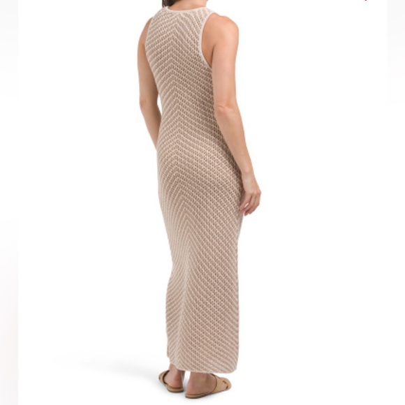 House of Harlow 1960  Khaki/Ivory Sleeveless Tan Knit Maxi Dress Size S - Picture 2 of 10